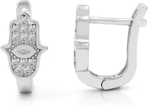 925 Sterling Silver Hamsa, Hand of God Micro Pave LeverBack Earrings