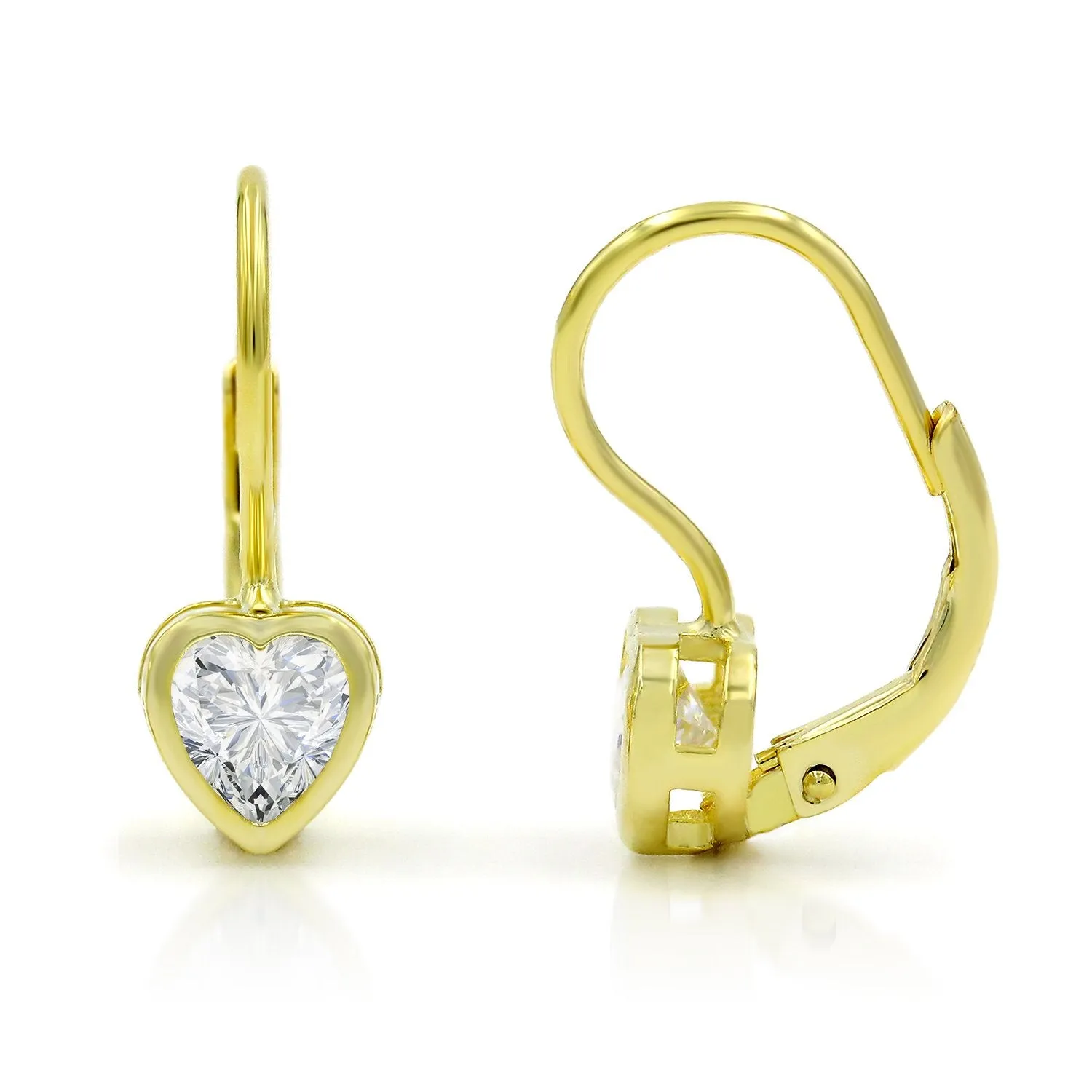 925 Sterling Silver Heart Leverback Earring, Bezel Set, Cubic Zirconia, Giorgio Bergamo