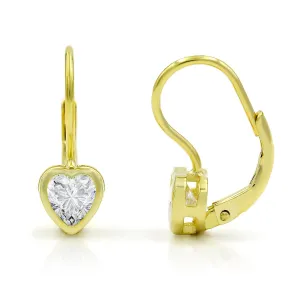 925 Sterling Silver Heart Leverback Earring, Bezel Set, Cubic Zirconia, Giorgio Bergamo