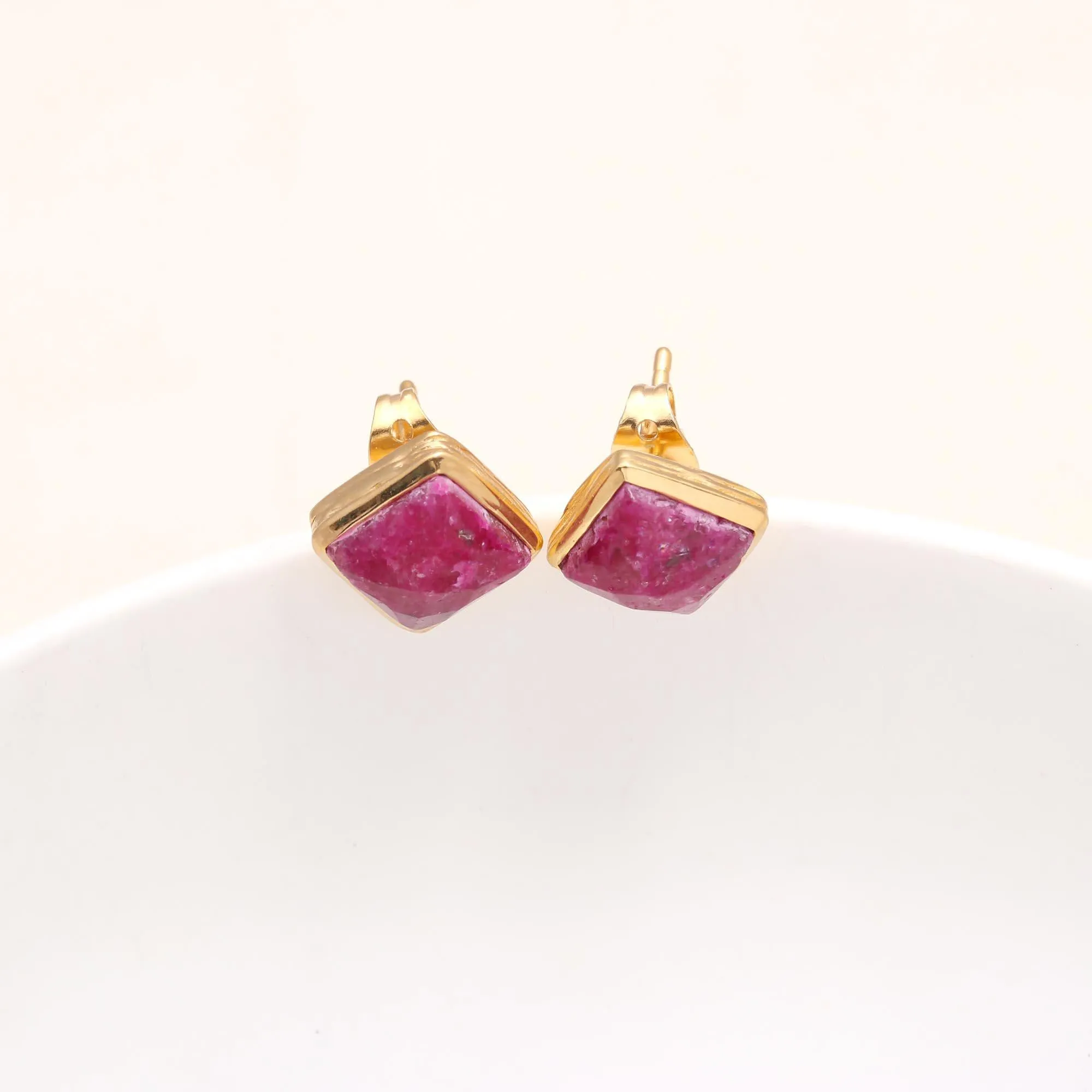 925 Sterling Silver Ruby Square Stud Earrings