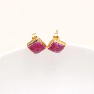 925 Sterling Silver Ruby Square Stud Earrings