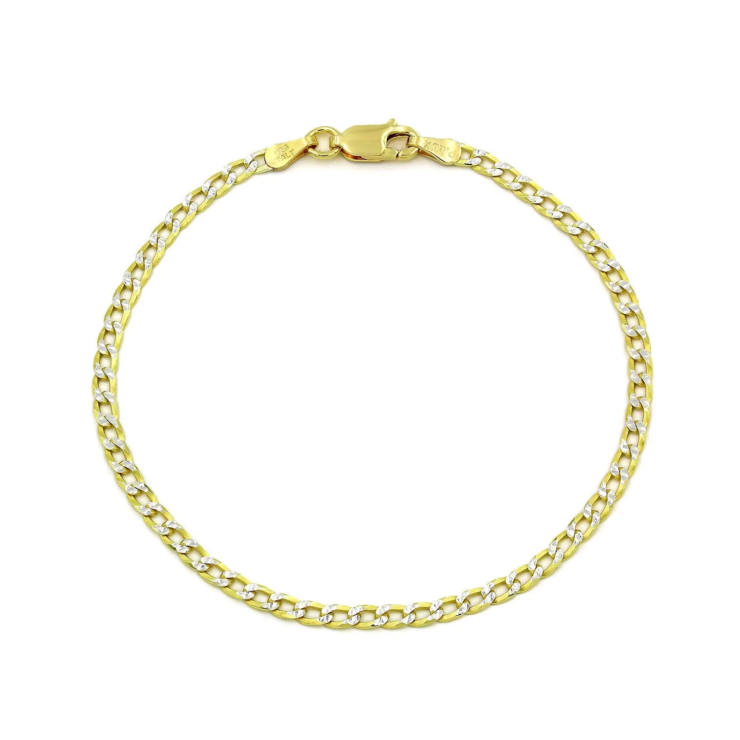 925 Sterling Silver Solid Cuban 2.5mm Diamond Cut Pave Gold Plated Curb Link Bracelet