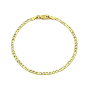 925 Sterling Silver Solid Cuban 2.5mm Diamond Cut Pave Gold Plated Curb Link Bracelet