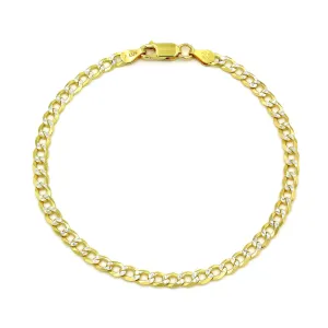 925 Sterling Silver Solid Cuban 4mm Diamond Cut Pave Gold Plated Curb Link Bracelet