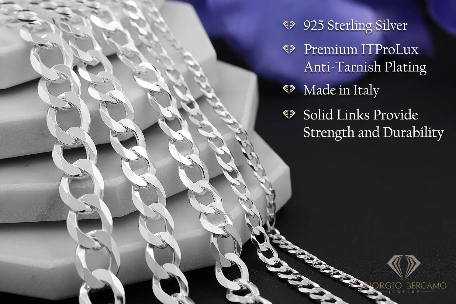 925 Sterling Silver Solid Cuban 7.5mm ITProLux Curb Link Bracelet