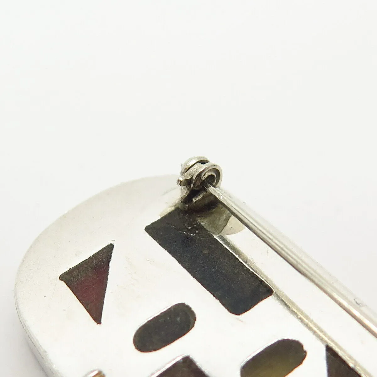 925 Sterling Silver Vintage Mexico Enamel Geometric Shapes Design Pin Brooch