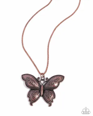 Aerial Attraction - Copper - Oversized Filigree Butterfly Paparazzi Long Necklace