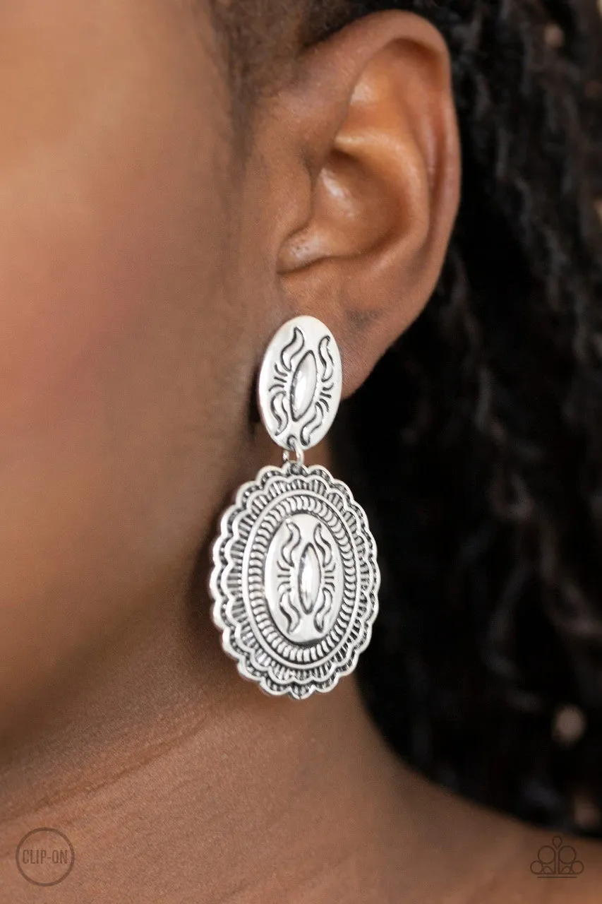 Ageless Artifact Silver Paparazzi Clip-On Earrings