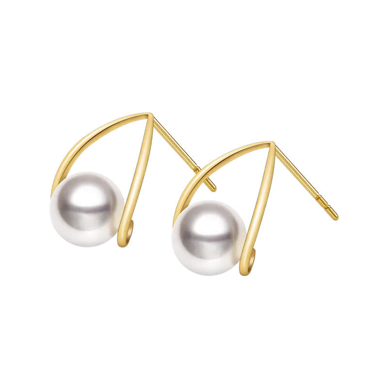 Akoya Pearl 18K Gold Minimalist Triangle Earrings