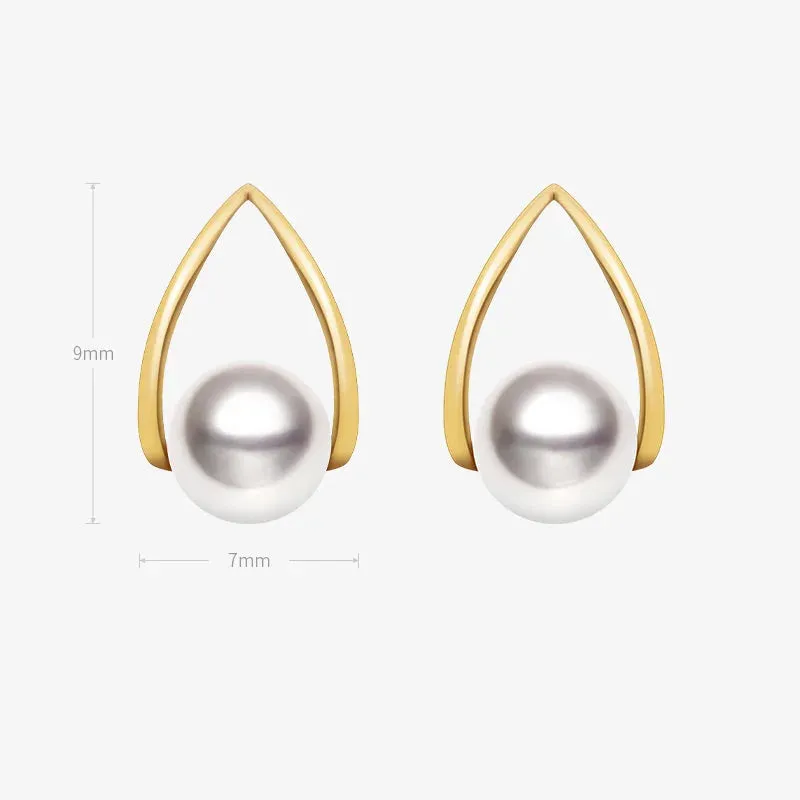 Akoya Pearl 18K Gold Minimalist Triangle Earrings