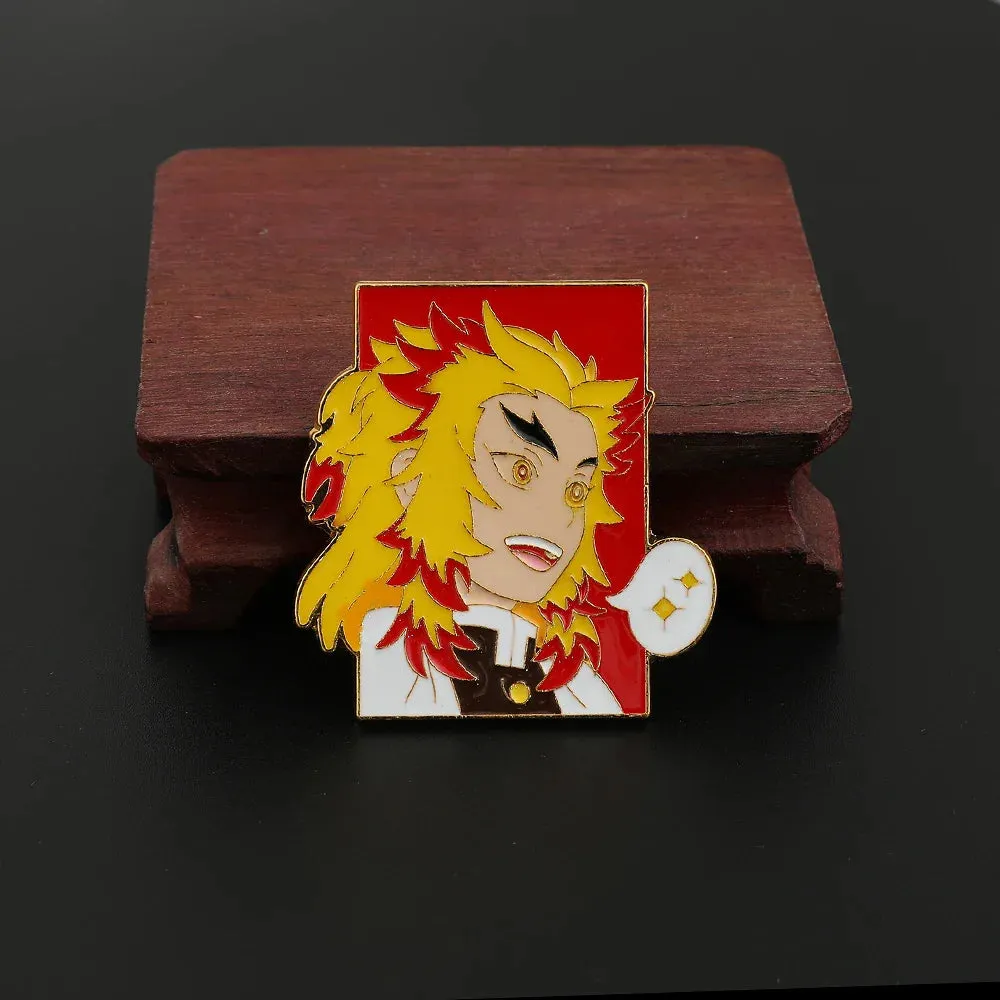 Anime Demon Slayer Brooch Badge Cosplay Rengoku Kyoujurou Douma Enamel Pins Souvenir Props Jewelry Gift for Fans