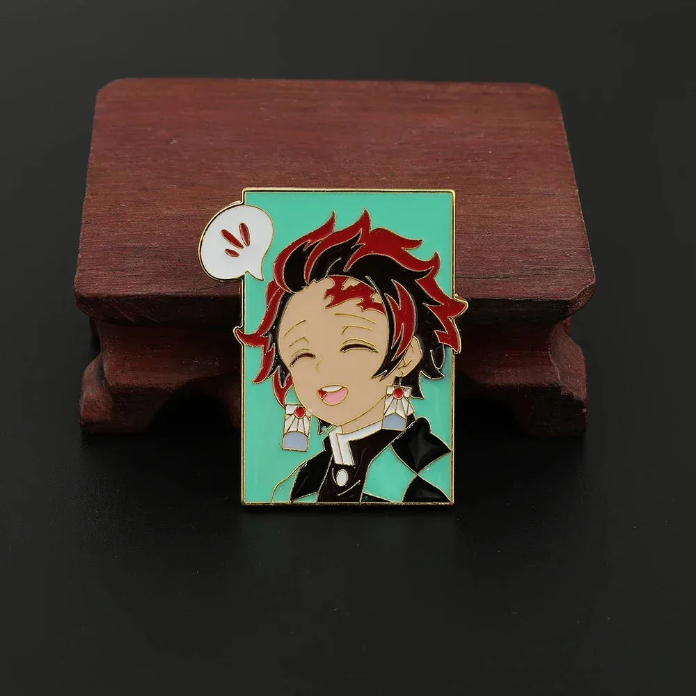 Anime Demon Slayer Brooch Badge Cosplay Rengoku Kyoujurou Douma Enamel Pins Souvenir Props Jewelry Gift for Fans