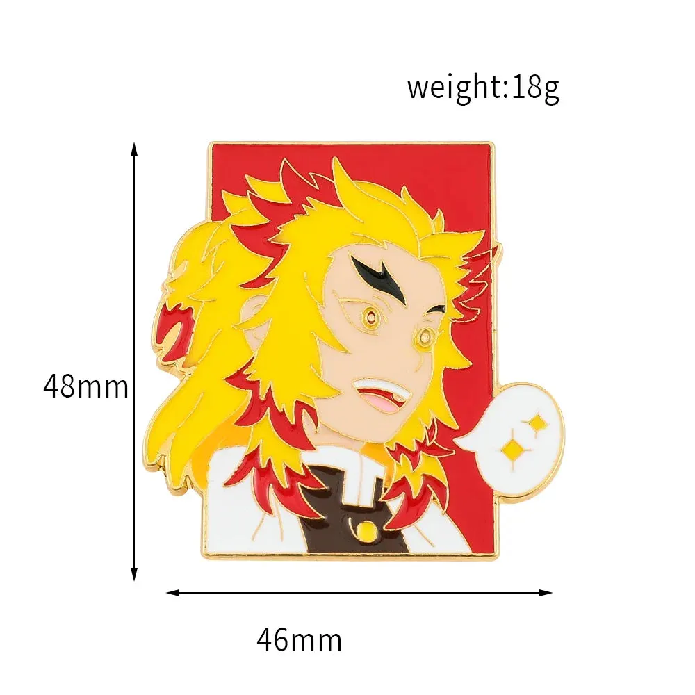 Anime Demon Slayer Brooch Badge Cosplay Rengoku Kyoujurou Douma Enamel Pins Souvenir Props Jewelry Gift for Fans