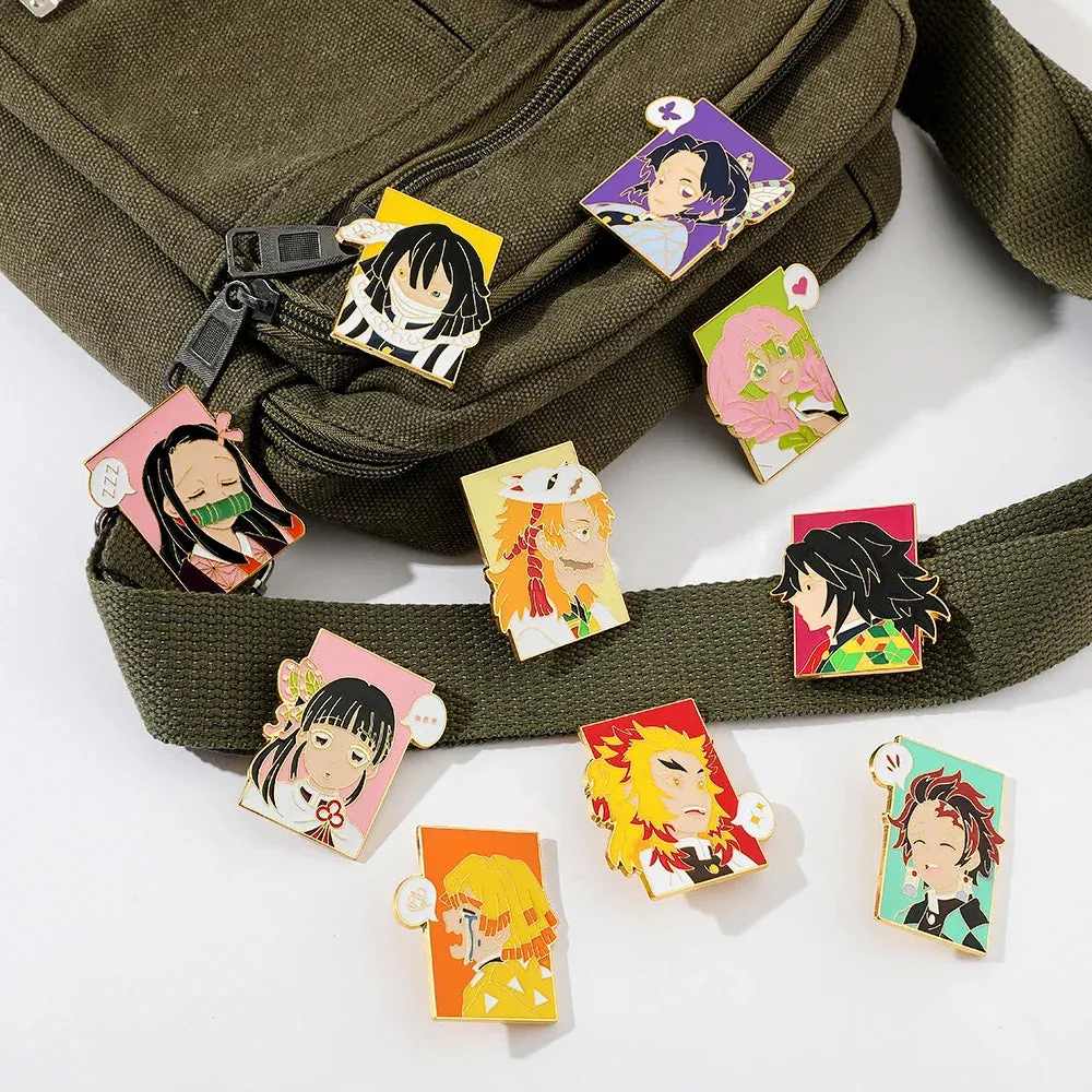 Anime Demon Slayer Brooch Badge Cosplay Rengoku Kyoujurou Douma Enamel Pins Souvenir Props Jewelry Gift for Fans