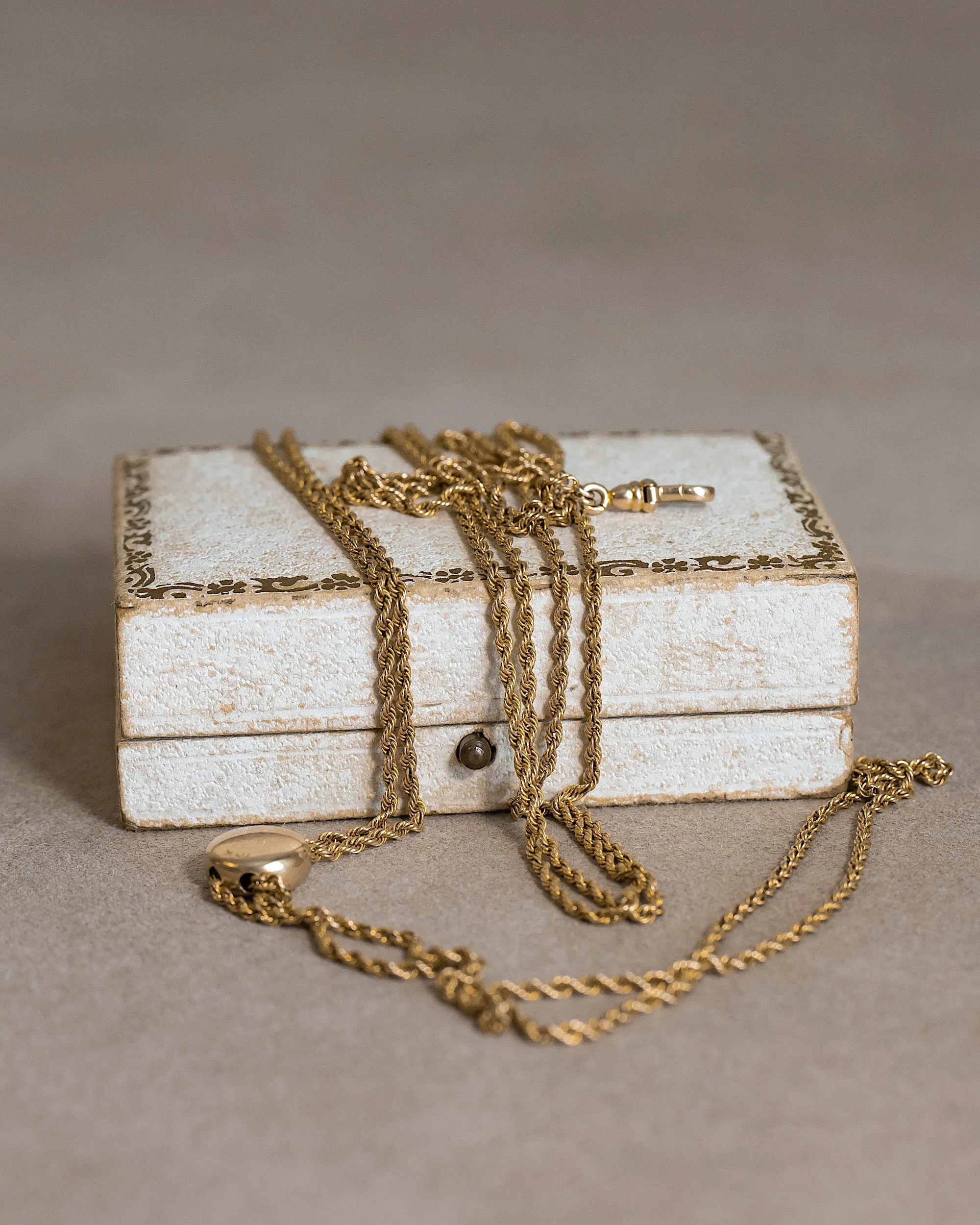 Antique 1900s 10k-14k 50.5" Long Guard Rope Chain Necklace with Slide and Dog Clip