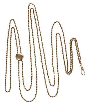 Antique 1900s 10k-14k 50.5" Long Guard Rope Chain Necklace with Slide and Dog Clip