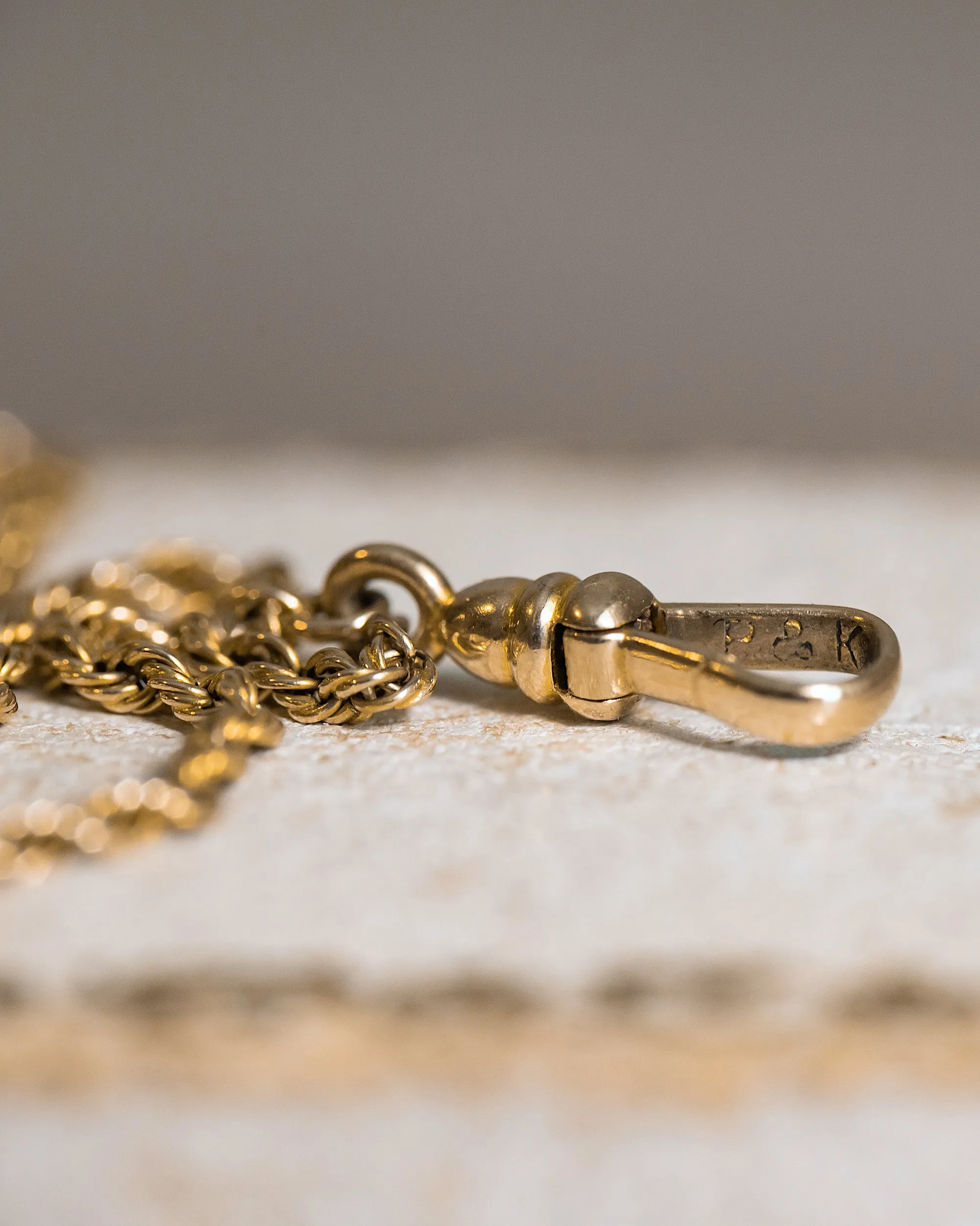 Antique 1900s 10k-14k 50.5" Long Guard Rope Chain Necklace with Slide and Dog Clip