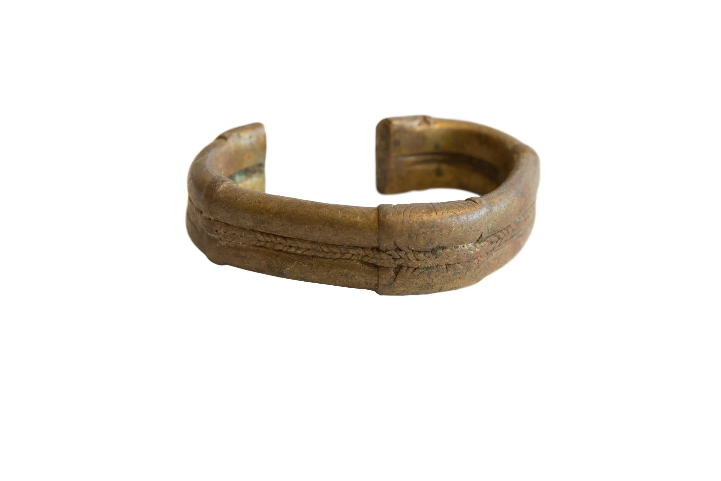 Antique African Thin Bronze Cuff Bracelet with Gold Patina
