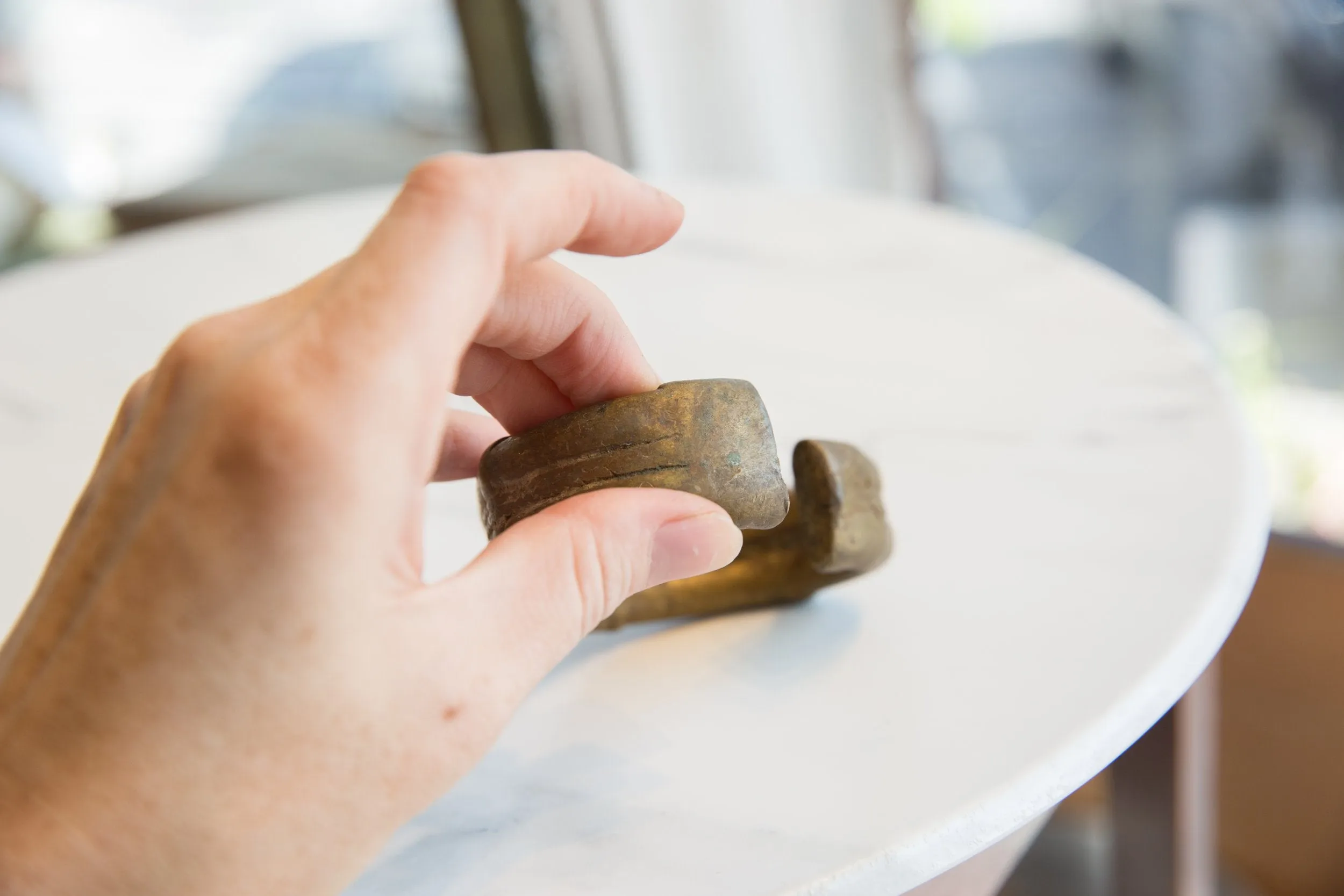 Antique African Thin Bronze Cuff Bracelet with Gold Patina