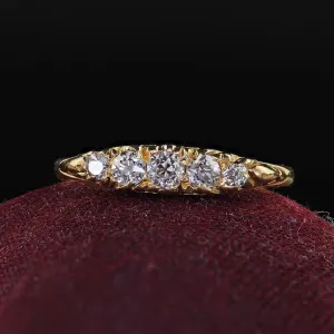 Antique Victorian 18K Yellow Gold Old European Cut Diamond Five Stone Band