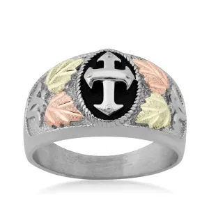 Antiqued Cross II - Sterling Silver Black Hills Gold Mens Ring
