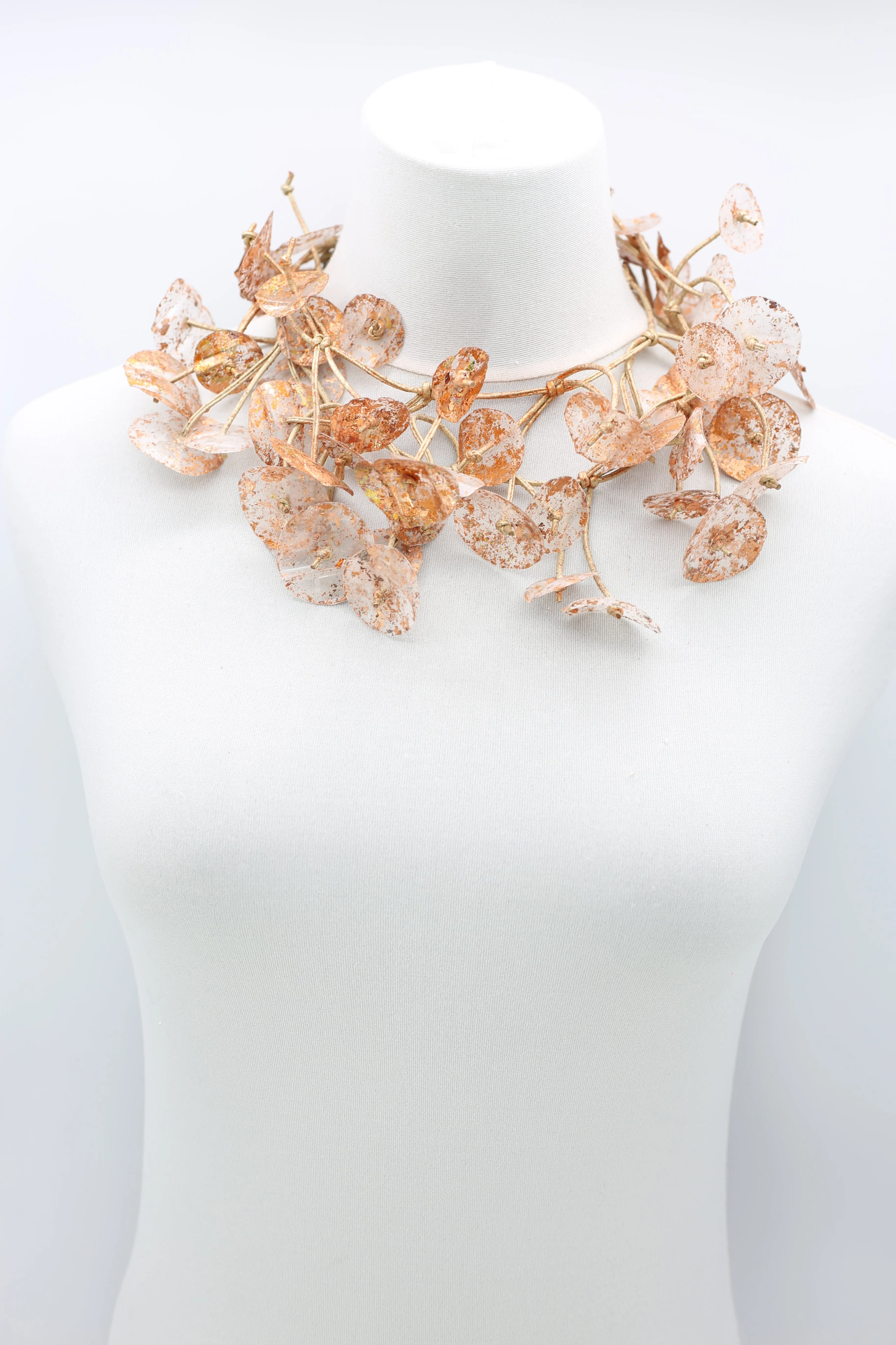 Aqua Water Lily Leaf Necklaces - Hand-gilded - Long