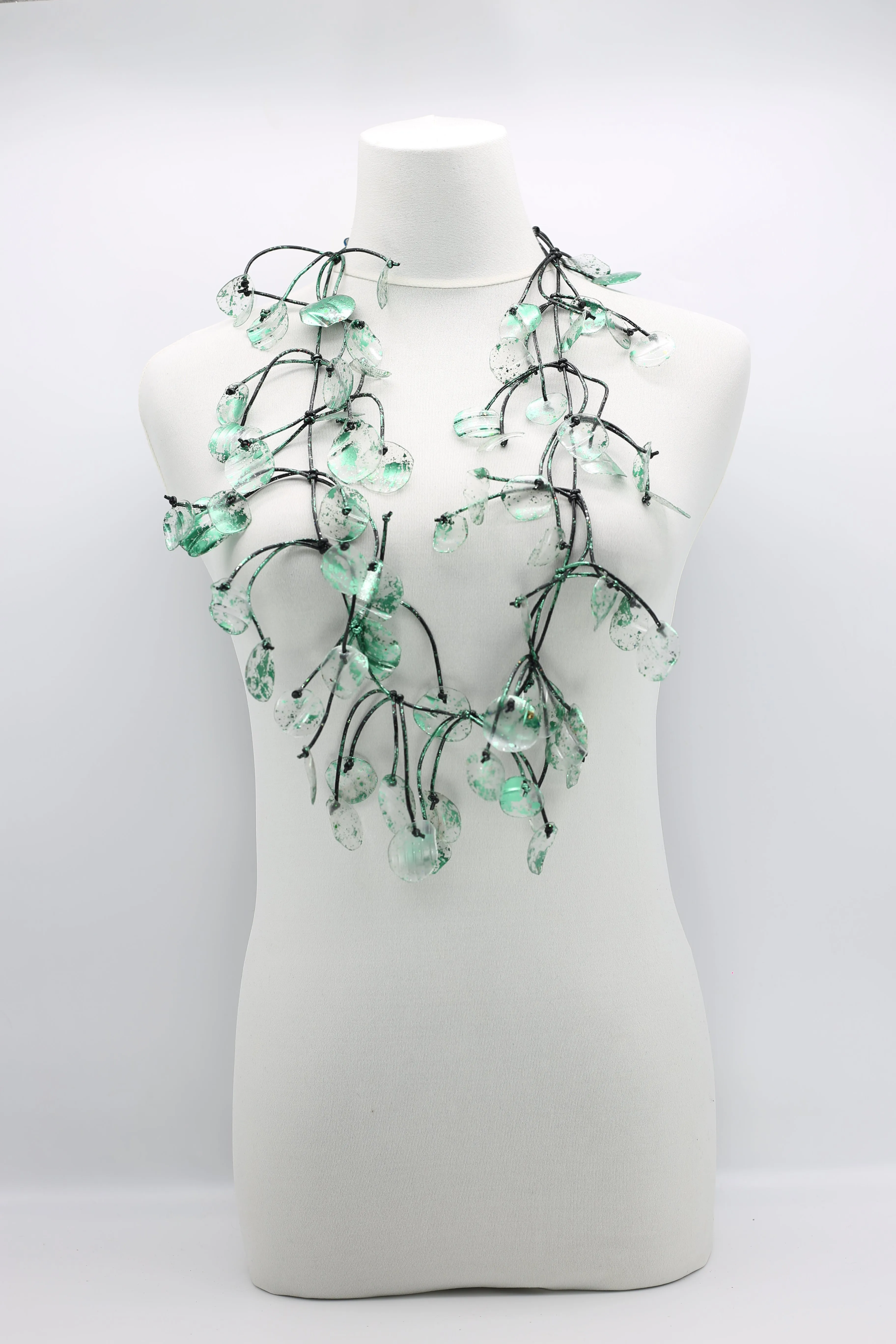 Aqua Water Lily Leaf Necklaces - Hand-gilded - Long