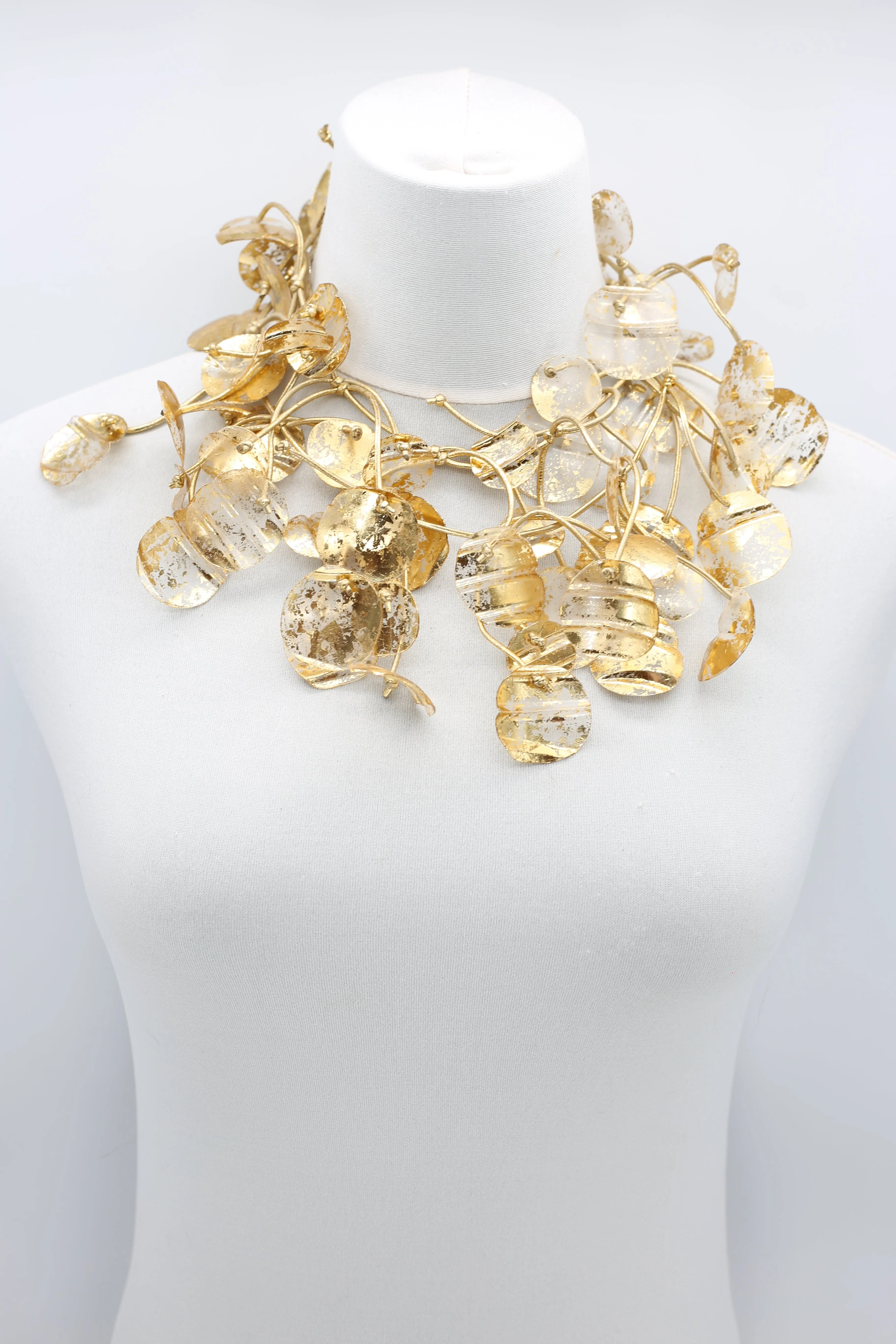 Aqua Water Lily Leaf Necklaces - Hand-gilded - Long