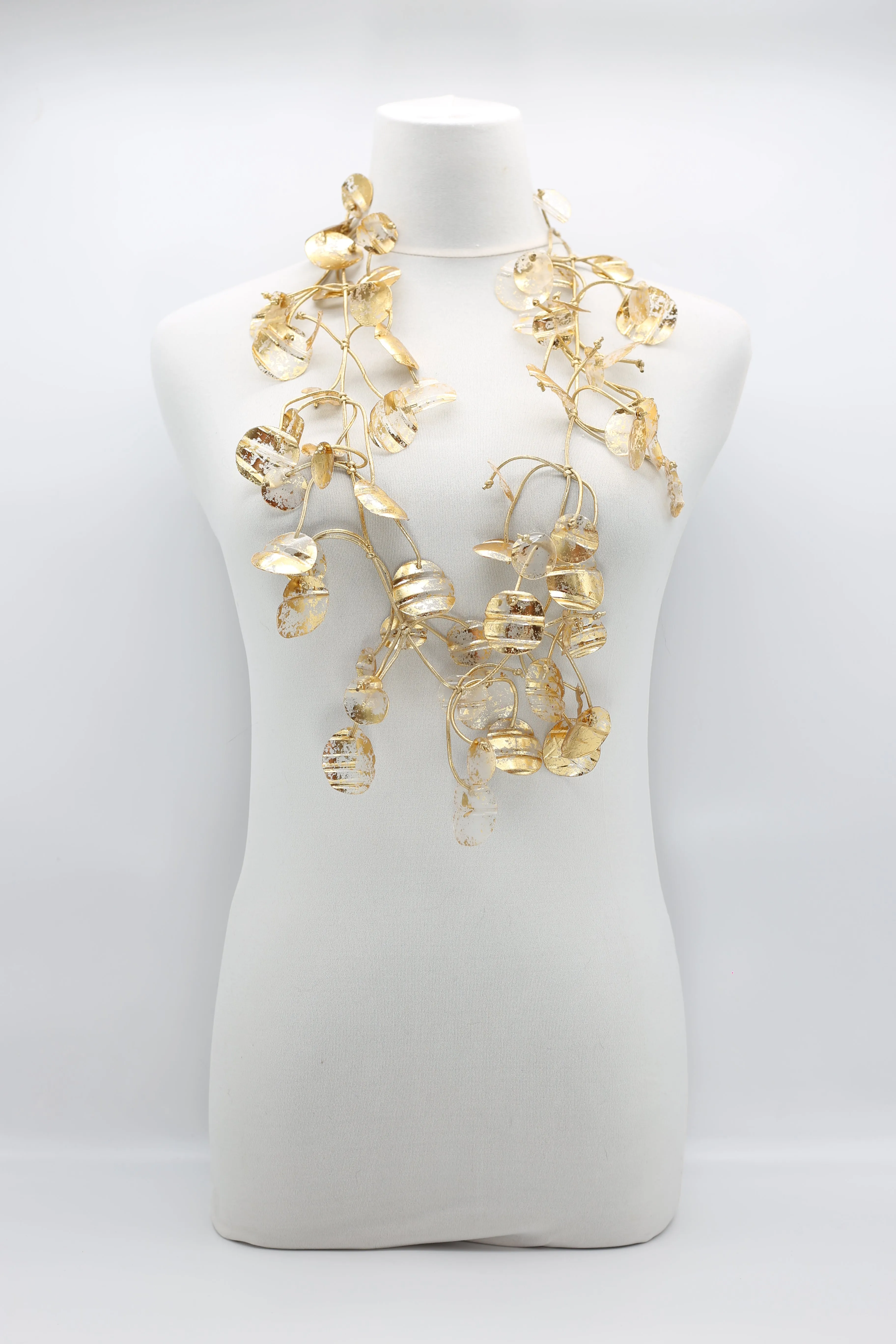Aqua Water Lily Leaf Necklaces - Hand-gilded - Long