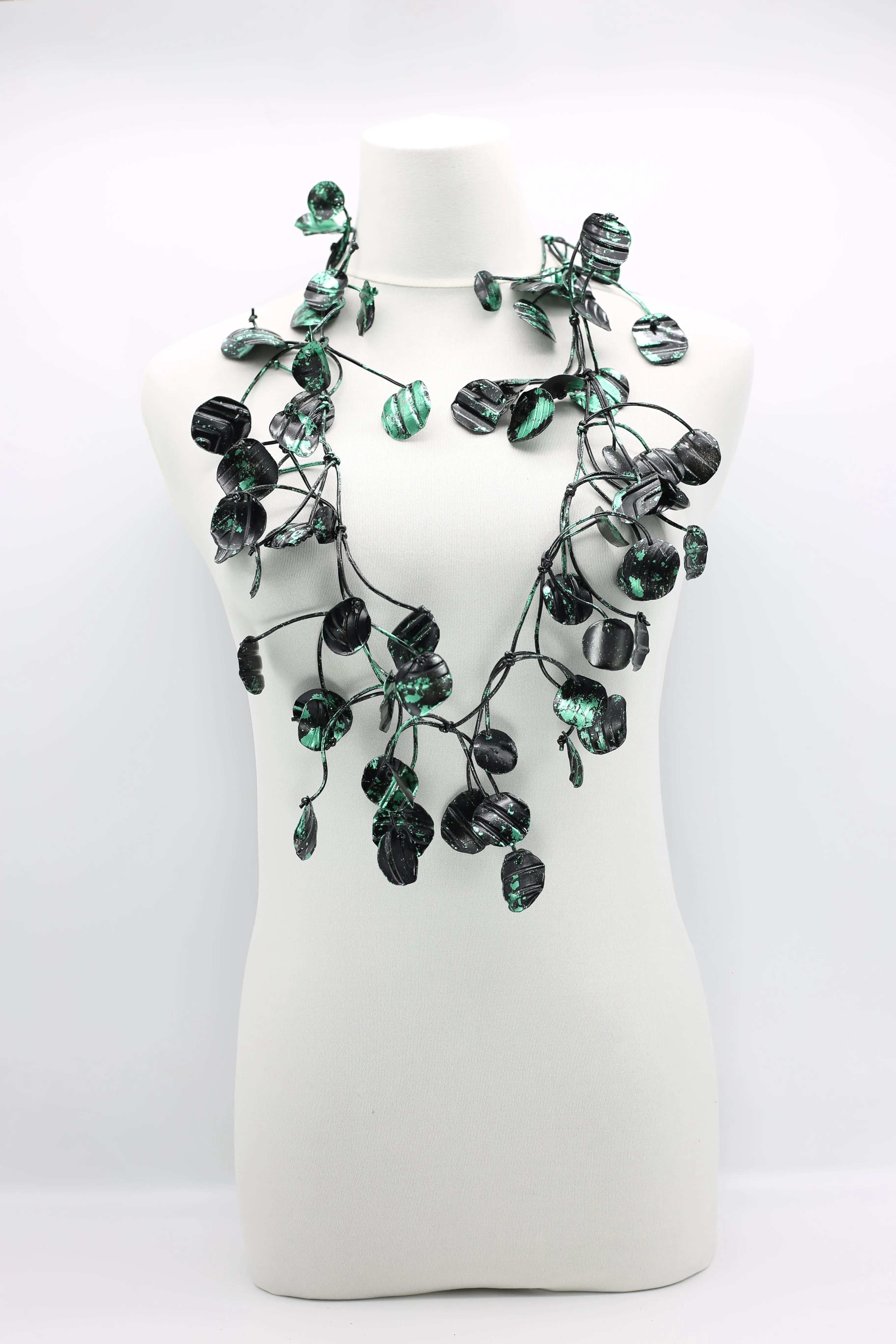 Aqua Water Lily Leaf Necklaces - Hand-gilded - Long
