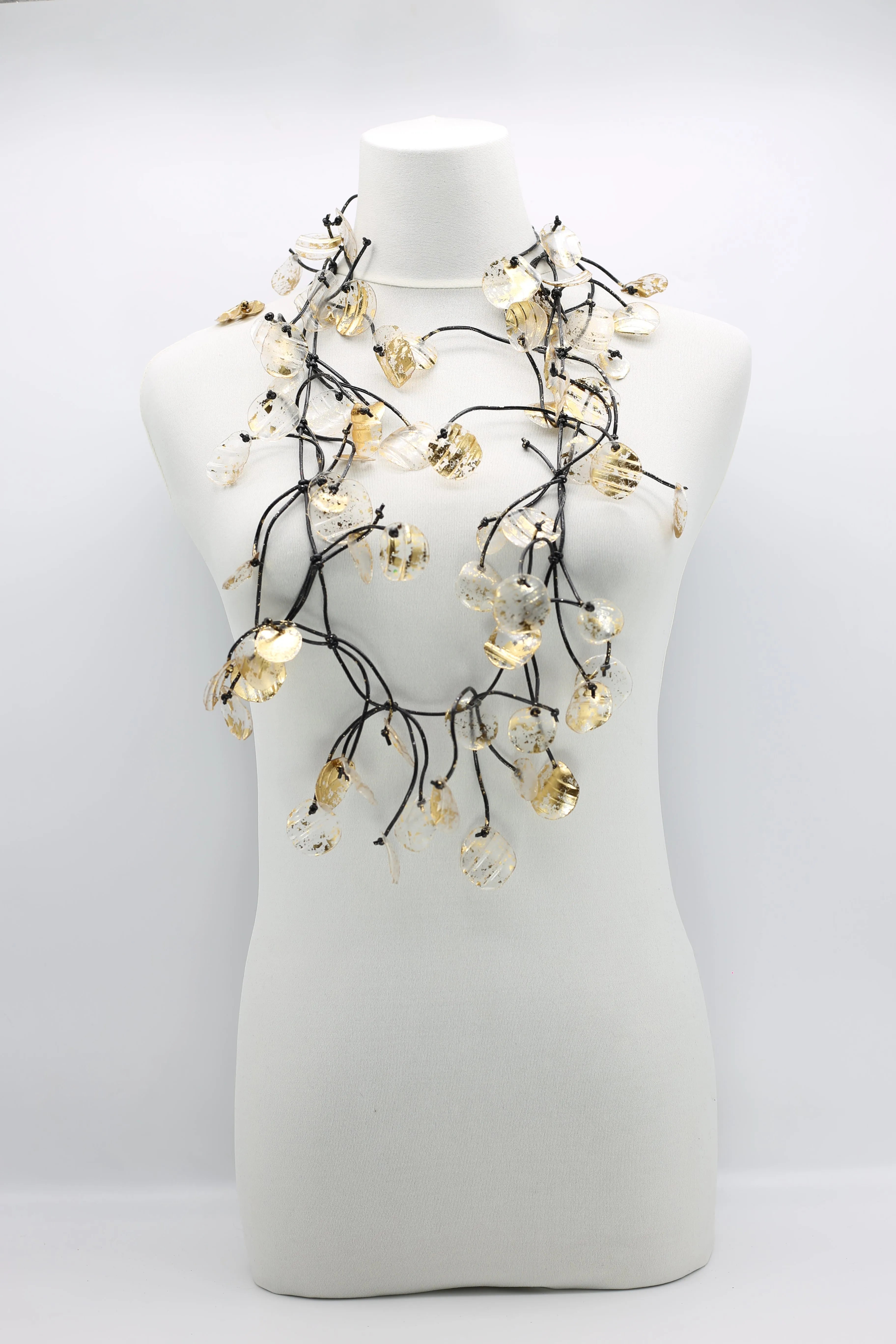 Aqua Water Lily Leaf Necklaces - Hand-gilded - Long