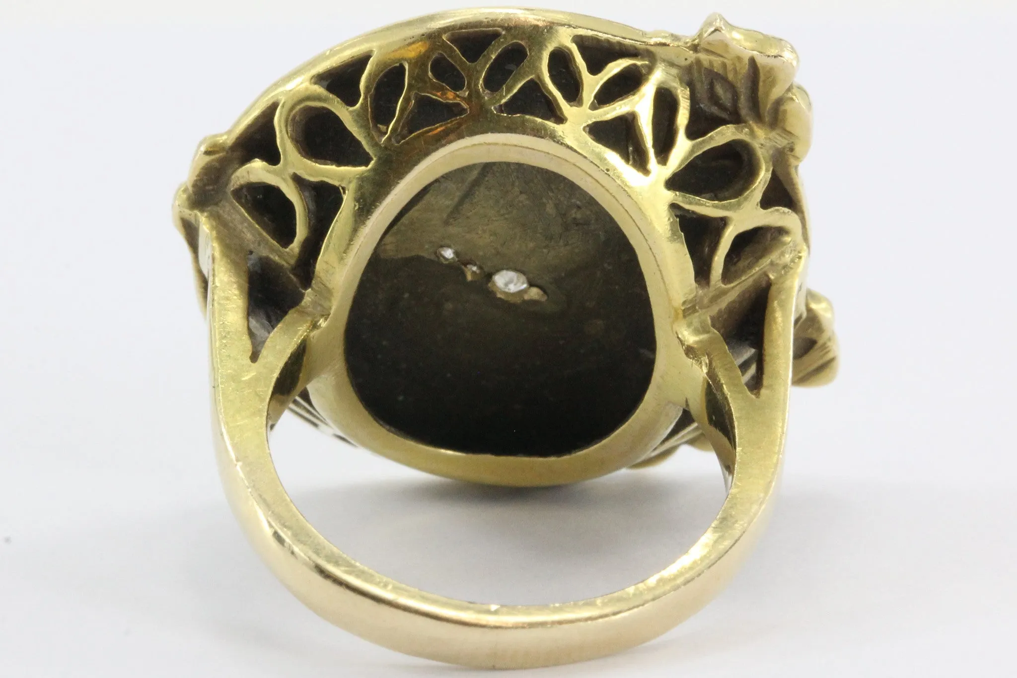 Art Nouveau 14K Gold & Diamond Gibson Girl w/ Iris Ring