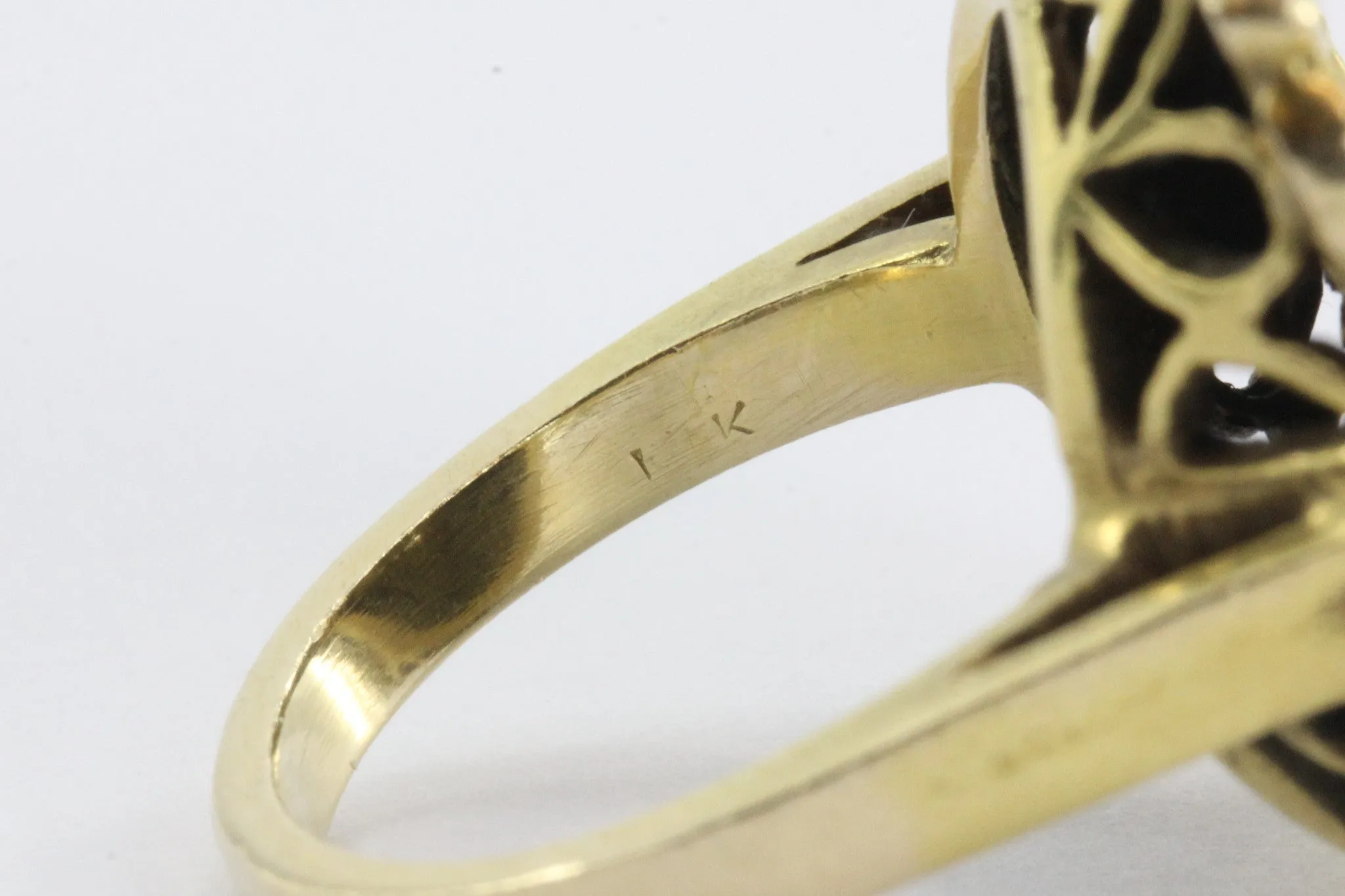 Art Nouveau 14K Gold & Diamond Gibson Girl w/ Iris Ring