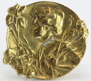 Art Nouveau 14K Gold & Diamond Gibson Girl w/ Iris Ring