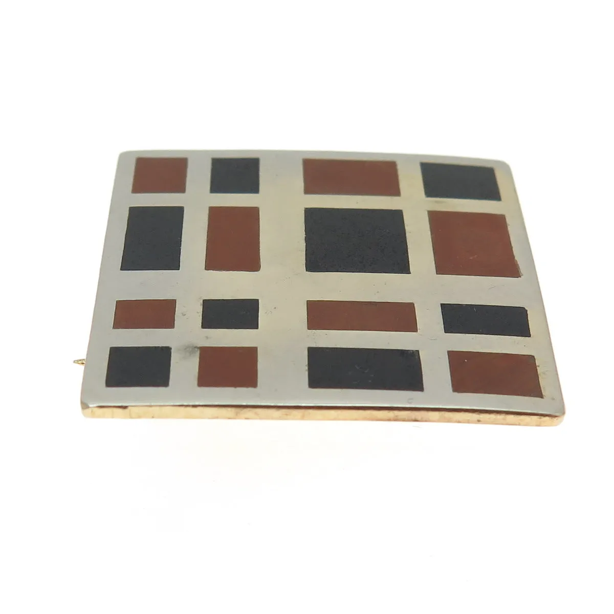 BARNE 925 Sterling Silver Gold Plated Vintage Enamel Modernist Geometric Brooch