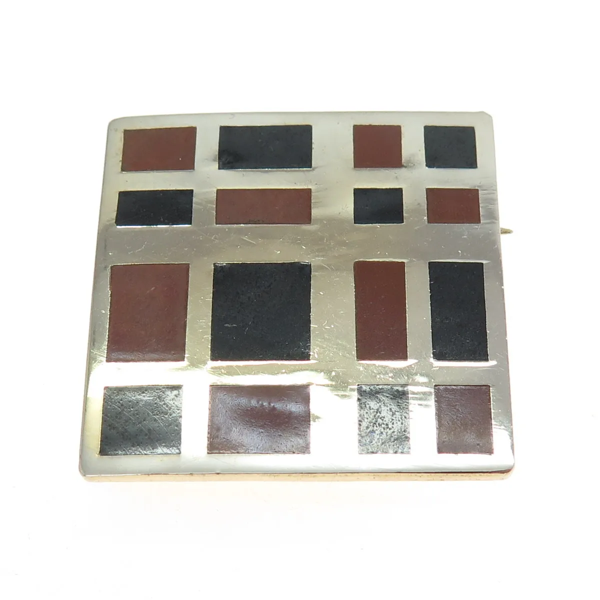 BARNE 925 Sterling Silver Gold Plated Vintage Enamel Modernist Geometric Brooch