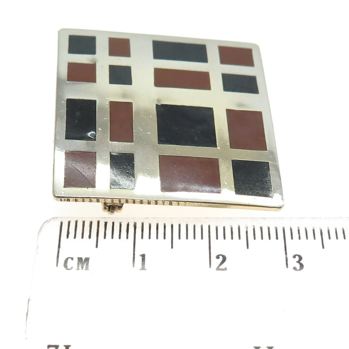 BARNE 925 Sterling Silver Gold Plated Vintage Enamel Modernist Geometric Brooch