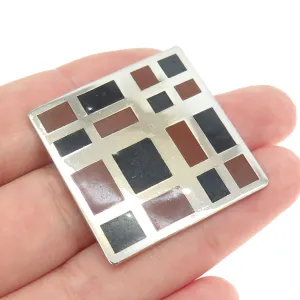 BARNE 925 Sterling Silver Gold Plated Vintage Enamel Modernist Geometric Brooch
