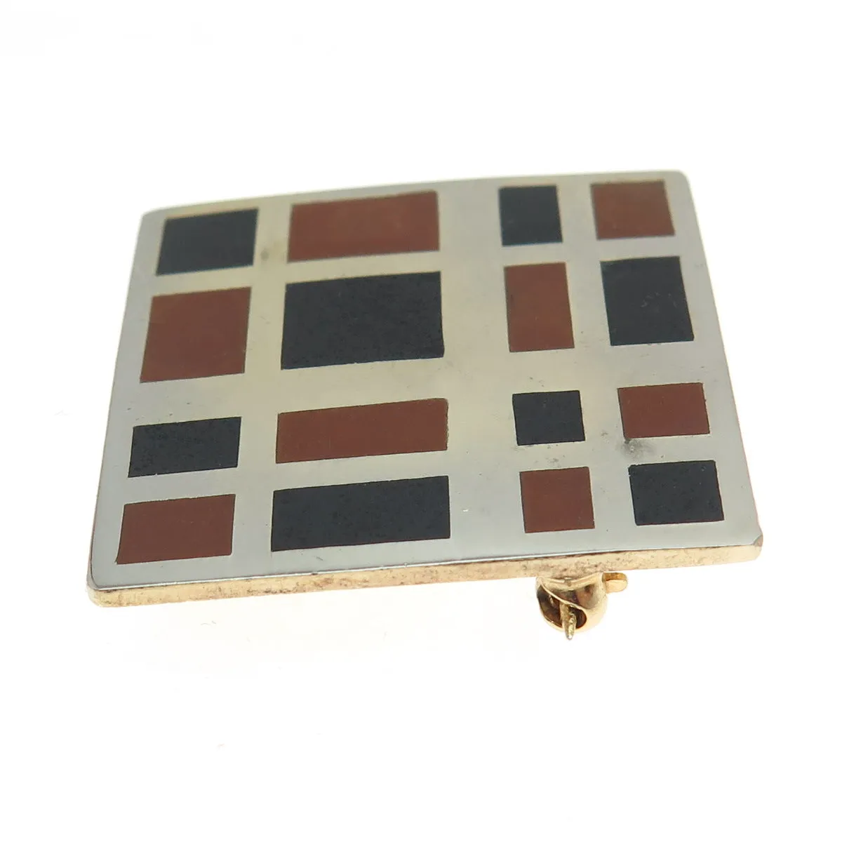 BARNE 925 Sterling Silver Gold Plated Vintage Enamel Modernist Geometric Brooch