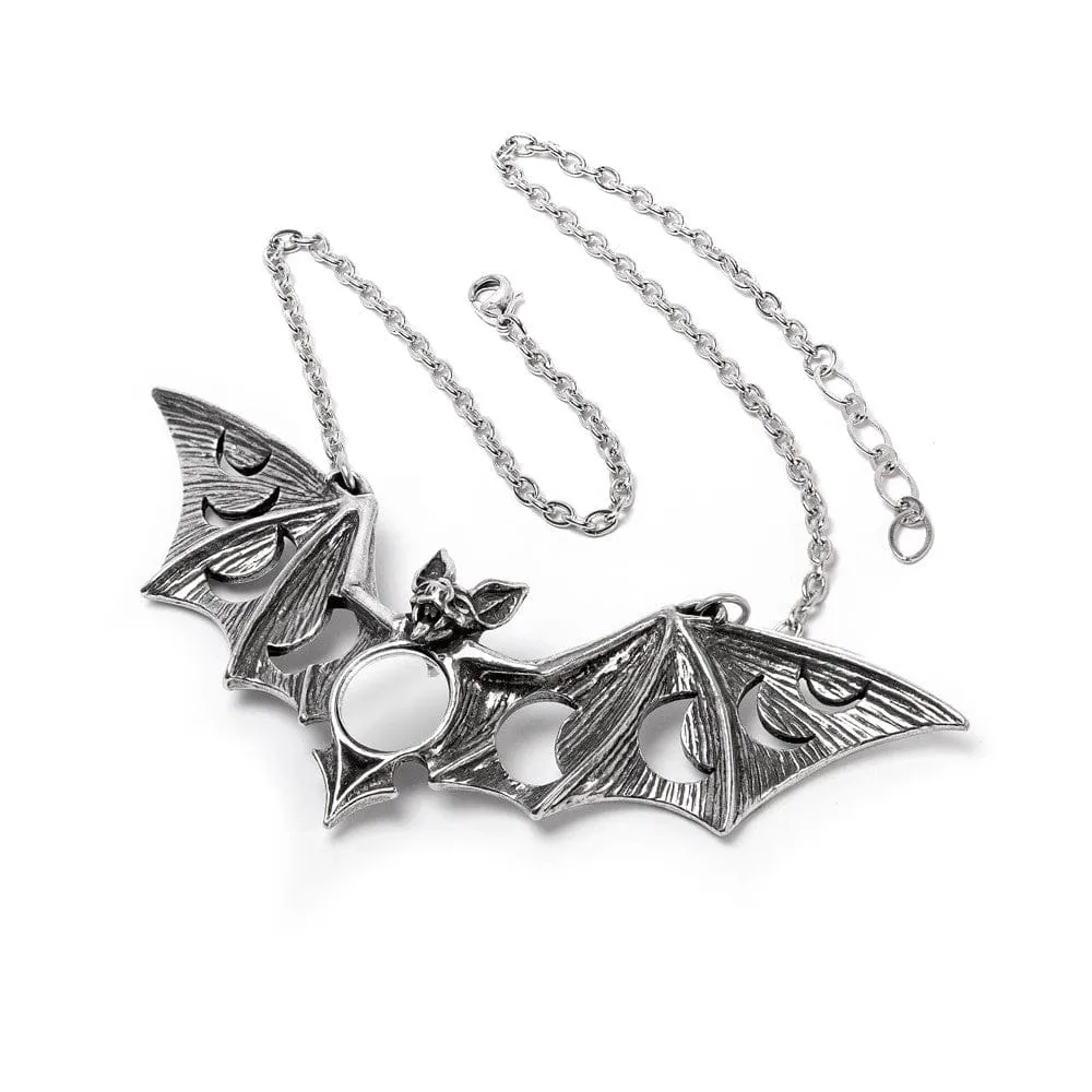 Bat Shaped Necklace With Moon Phase Cut Out