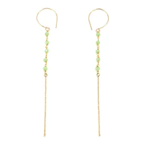 Bead and Chain Drop Earrings-Green