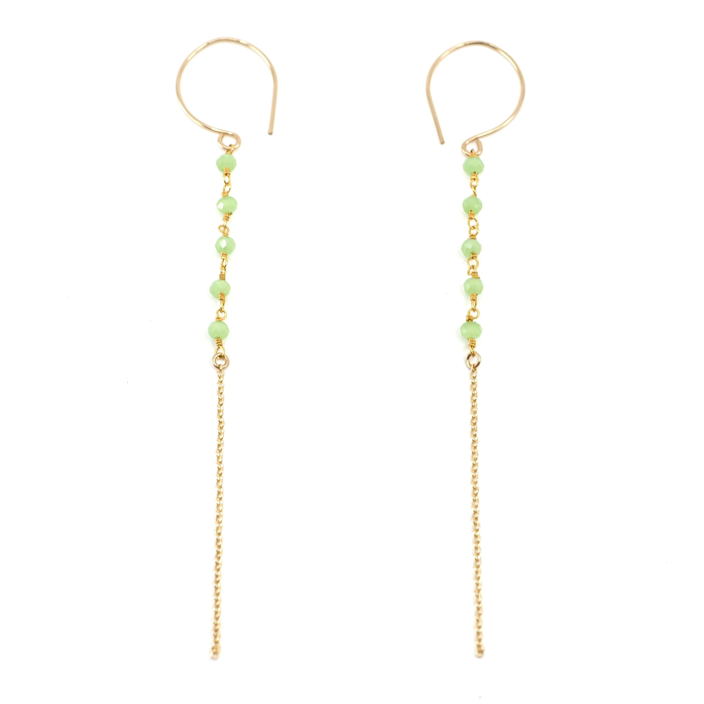 Bead and Chain Drop Earrings-Green