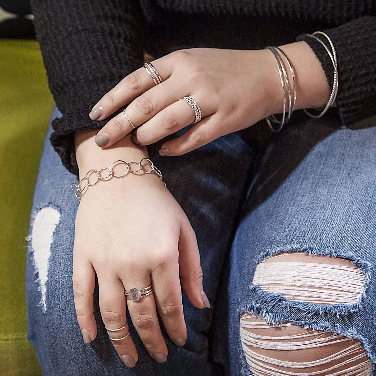 Beaded Stacking Rings - Sterling Silver