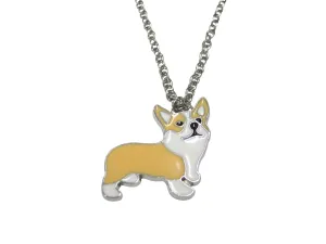 Beige and White Toned Corgi Dog Pendant Necklace