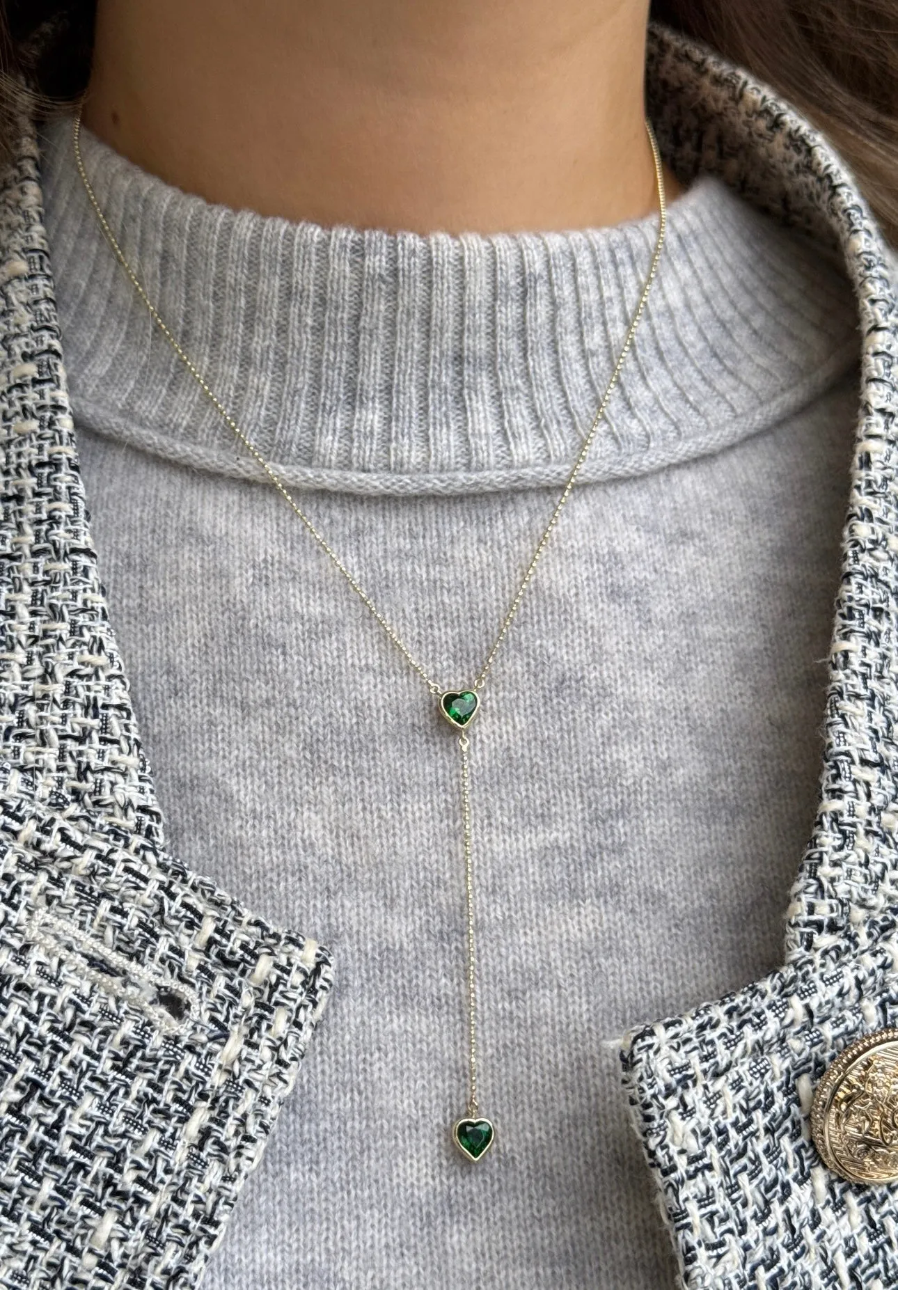 Bezel Heart Lariat Necklace