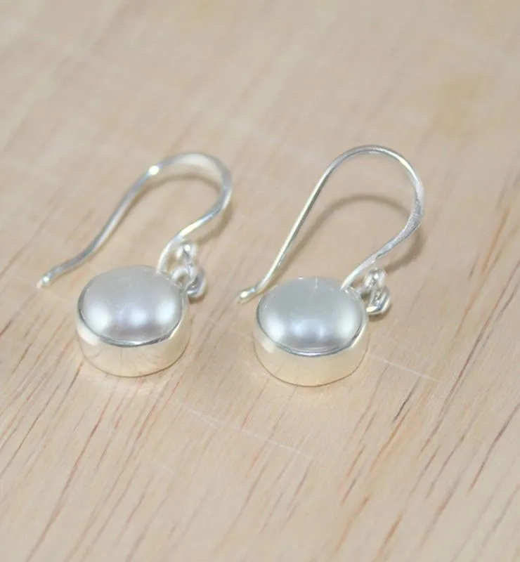 Bezel Set Pearl Drop Earrings