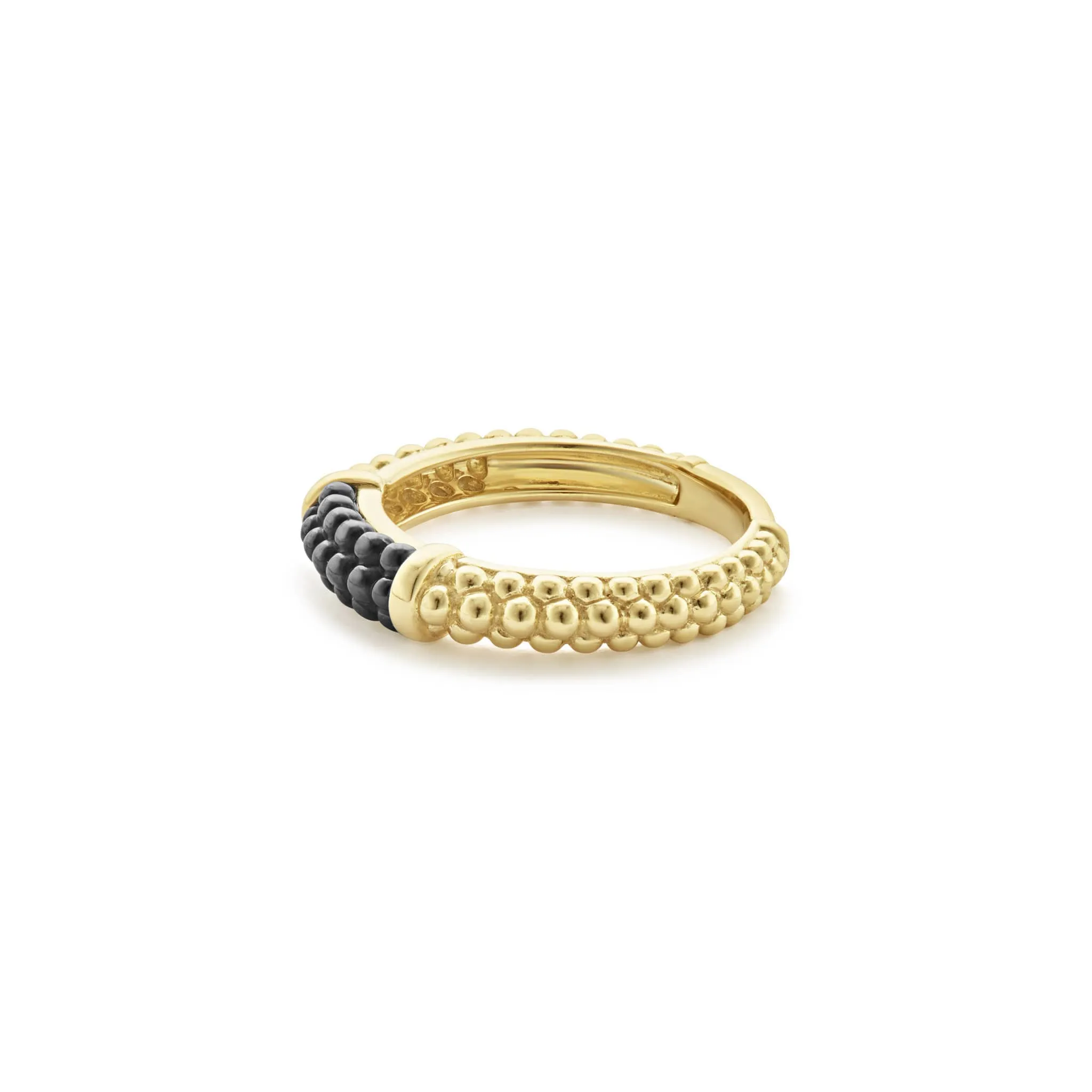 Black Caviar Ceramic 18K Gold Caviar Stacking Ring