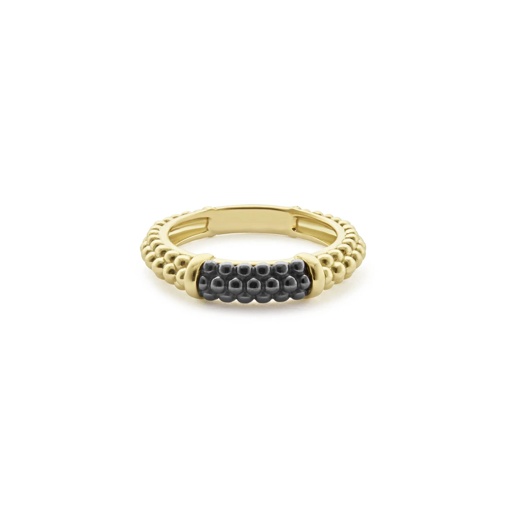 Black Caviar Ceramic 18K Gold Caviar Stacking Ring