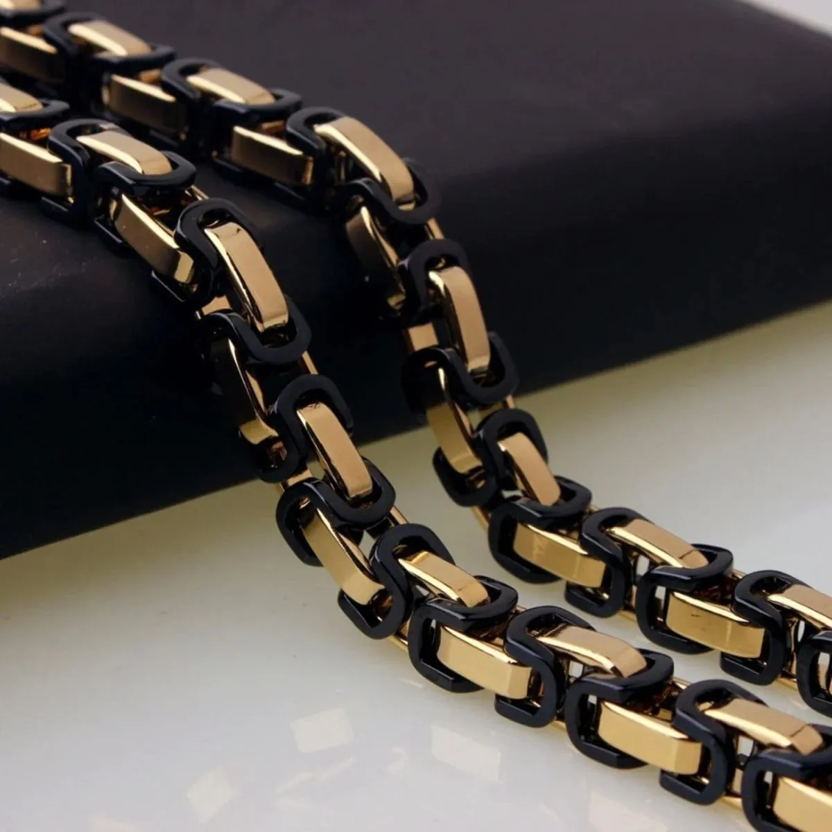 Black Gold Plated Byzantine Stainless Steel Bracelet for Men