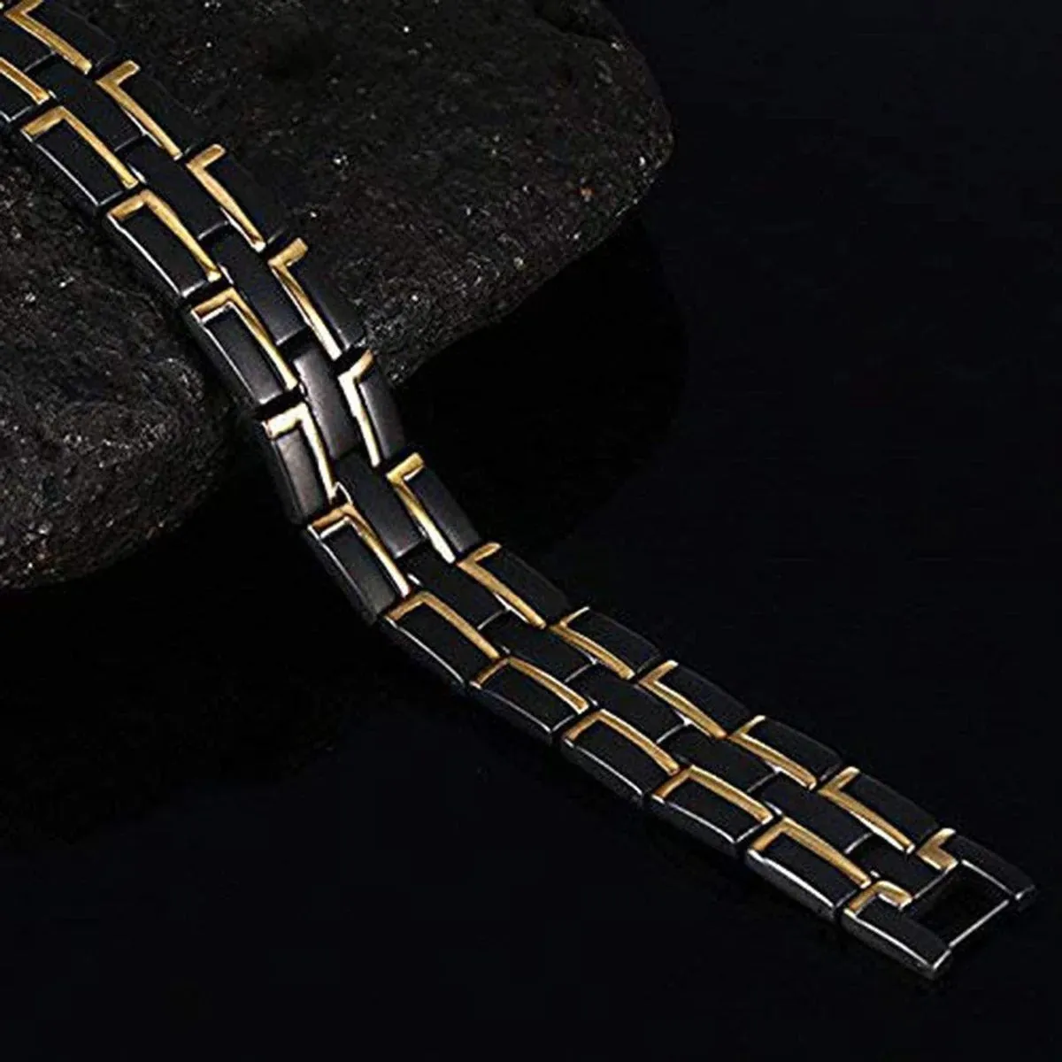 Black Stainless Steel Magnet Health Care Therapy Bio Energy Bracelet - Promote Wellness with a Sleek Design